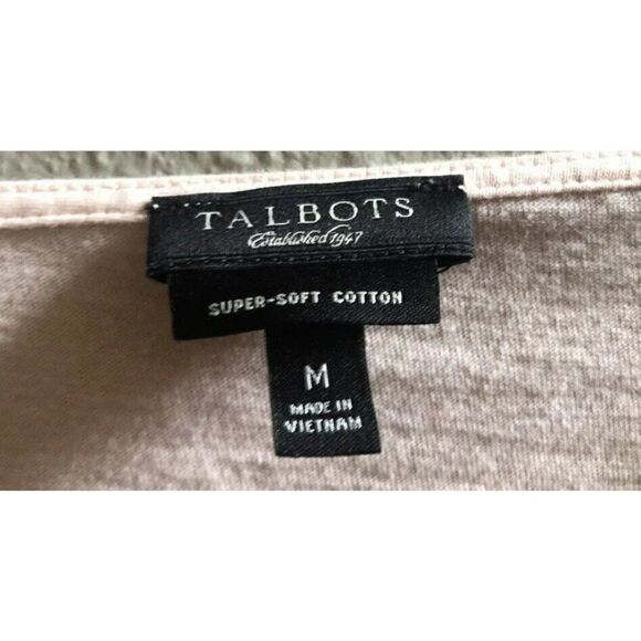 talbots Prime Cotton Ruffle Neck 3/4 Sleeve Size M Beige/pink - Picture 4 of 5